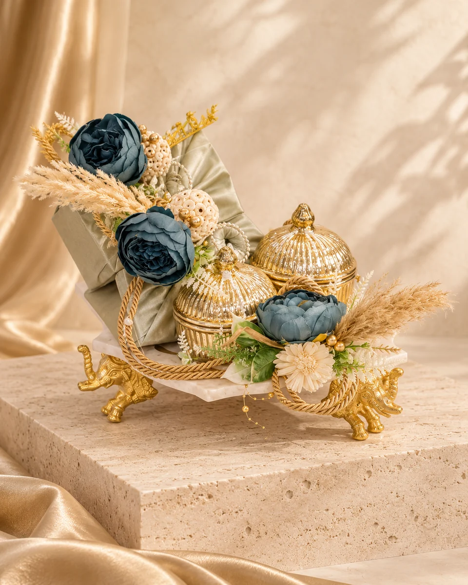 Festive Hampers styled in warm ivory and gold