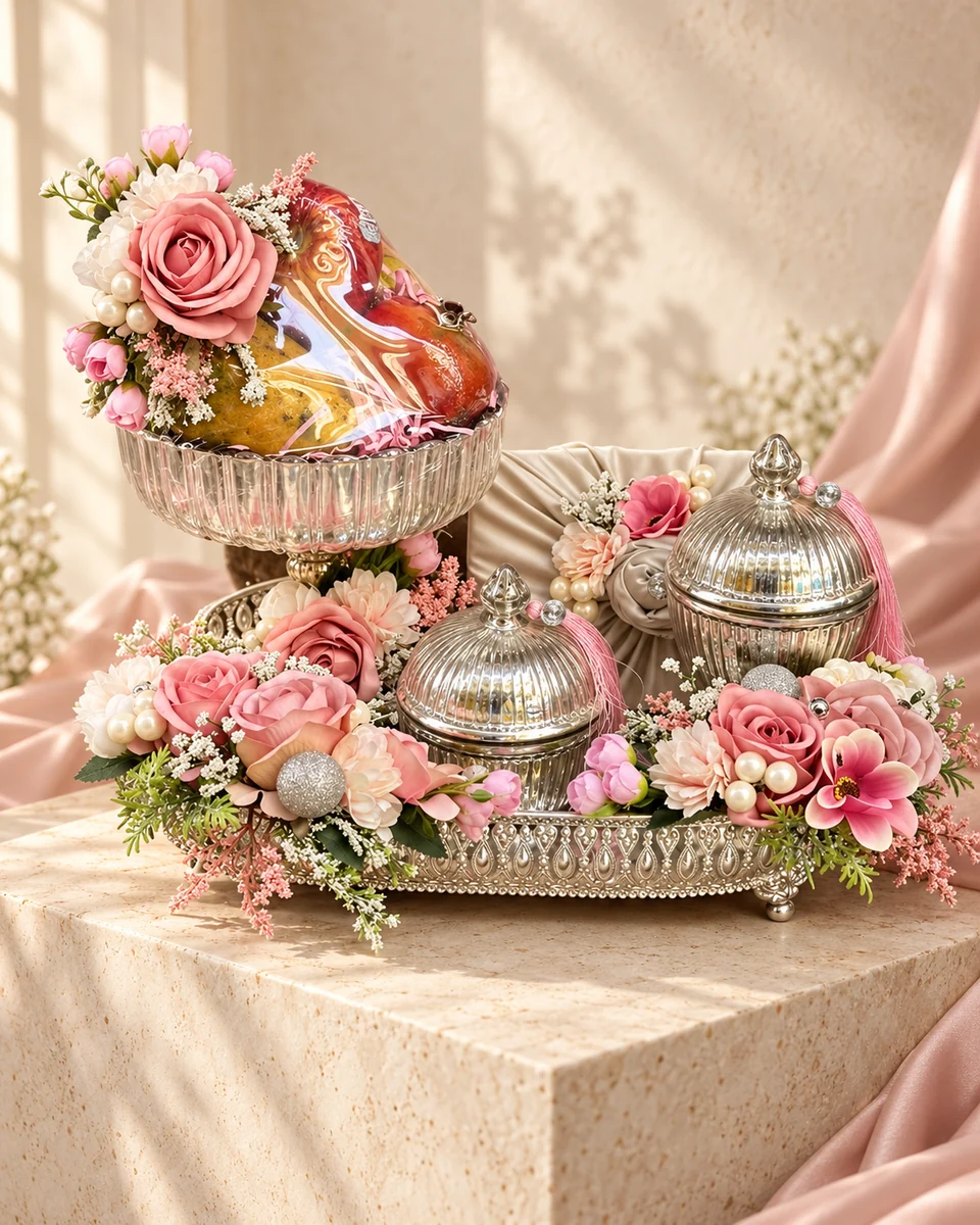 Wedding Hampers styled in warm ivory and gold